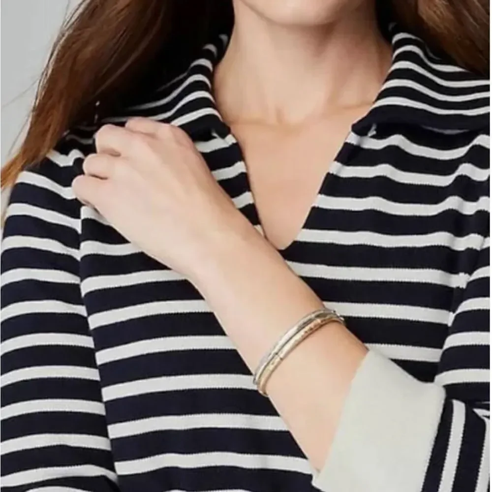 NWT J Jill Collared Striped V-Neck Pullover Sweater Nautical Size XL
